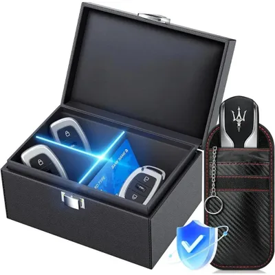 Image de Boîte de rangement pour voiture - Sac de rangement en fibre de carbone - Compartiments amovibles - Pour clés, portefeuille et téléphone portable