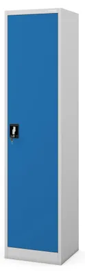 Image de Armoire de bureau, armoire de classement, armoire métallique, armoire de stockage, 4 étagères, porte battante, revêtement par poudre, tôle d'acier, dimensions : 185 cm x 45 cm x 40 cm, couleur : gris-bleu