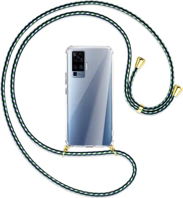 Produktbild von Handykette Backcover-Schutzhülle mit Band (Metall goldfarben) für vivo X50 Pro, X51 5G - grün/blau/weiß