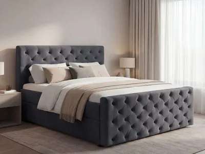 Produktbild von GrainGold Boxspringbett Montego 160x200 - Bett mit Matratze und Topper - Boxspringbett mit Bettkasten und Matratze - Boxspringbett Dunkelgrau (Monolith 97)