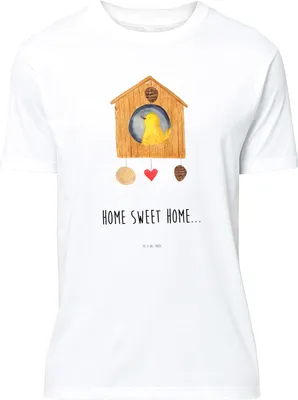 Produktbild von Mr. & Mrs. Panda Tshirt Vogelhaus Home - Weiß - Geschenk, Jersey-Shirt, Lustige Sprüche, T-Shirt, Vogel, S, Hausbau, Statement-Shirt, Umzug, Shirt, Haus