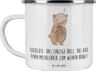 Produktbild von Mr. & Mrs. Panda Teetasse Blockflöte Humor - Weiß - Geschenk, Musikschule, Outdoor Tasse, Instrument, Pott, Teebecher, Flötenspiel, Haferl, Bassblockflöte, Motivtasse