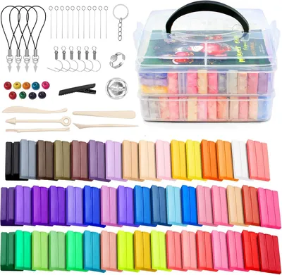 Productafbeelding van Polymeerkleiset - 50 kleuren - Boetseerklei - Ovenhardend - Modelleergereedschappen en accessoires - Doe-het-zelf projecten