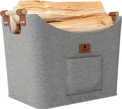 Produktbild von BLACK OAK Montana XL 60L Holzkorb aus Filz hellgrau + Handschuh grau