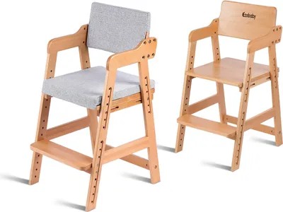 Produktbild von Ezebaby Babyhochstuhl, Holzhochstuhl mit Kissen, für Kinder von 2 bis 12 Jahren, höhenverstellbar, max. Belastung 90 kg (naturgrau)