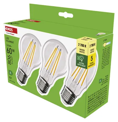 LED žárovka Filament A60 A CLASS/ E27 / 3,8 W (60 W) / 806 lm / teplá bílá