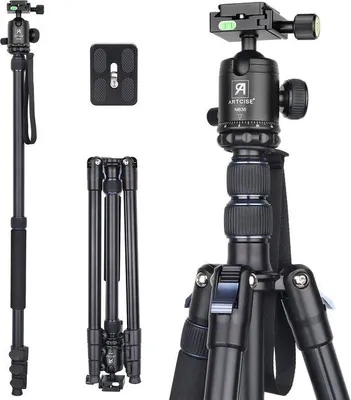 Image de Trépied de voyage professionnel pivotant en aluminium de 210 cm avec monopode et trépied panoramique à 360 degrés pour appareil photo reflex - jusqu'à 15 kg
