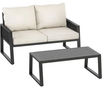 Obrázek produktu pro tectake Hliníková zahradní souprava Captive Rope-Design, 2dílná, pohovka a stolek, voděodolná, 126 x 76 x 85 cm, antracitová, odolná proti povětrnostním vlivům, do exteriéru