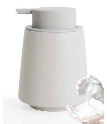 Obrázek produktu pro Dávkovač mýdla z keramiky, šedá barva, objem 400 ml, možnost doplnění, s velkou pumpou, vhodný do kuchyně i koupelny