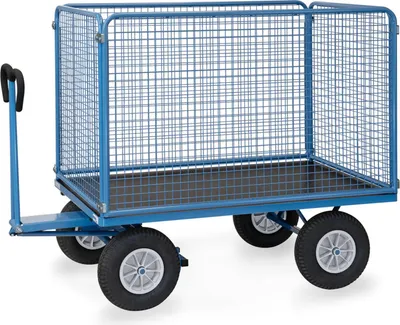 Produktbild von Fetra Handpritschenwagen mit hohen Drahtgitterwänden und Polyurethanbereifung, 1535x895mm Ladefläche 750kg Tragkraft