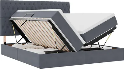 Produktbild von vidaXL Bett mit LED-Lichtleisten Dunkelgrau 180 x 200 cm Samt