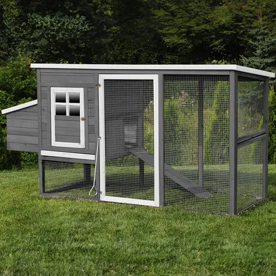Produktbild von MyAnimal Hühnerstall MH-04 | Für 3-4 Hühner - Hühnerhaus - Nistkasten - Eiablage - Freilaufgehege - Wasserabweisendes Dach - Kleintierstall (Grau)