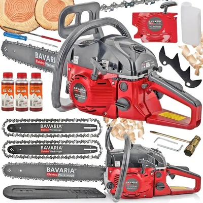 Produktbild von Benzin Kettensäge Motorsäge 5,5PS Motorkettensäge 52ccm 2x Ketten 2x Schwerte 300ml Öl XXL SET