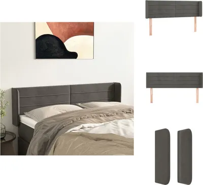 Produktbild von vidaXL Kopfteil mit Ohren Dunkelgrau 147x16x78/88 cm Samt -  Kopf- & Fußenden