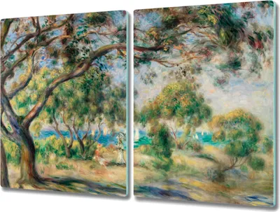 Produktbild von Coloray Hackbrett Kochplattenabdeckung Herdabdeckplatte 2x40x52 cm Schneidebrett Küchenbrett - Bäume Küste Wellen von Schiffen