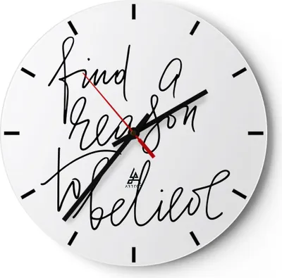 Produktbild von Wanduhr - Rund - Glasuhr - Manuskript Motto glauben - 30x30cm - Schleichendes Uhrwerk - Lautlos - zum Aufhängen bereit - Dekoration Modern - Wanddekoration aus Glas - C3AR30x30-4355