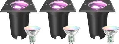 Produktbild von Ledvion 3er Set LED-Bodenstrahler für den Außenbereich, IP67, 4,9W, 230V, 345 Lumen, GU10, RGB