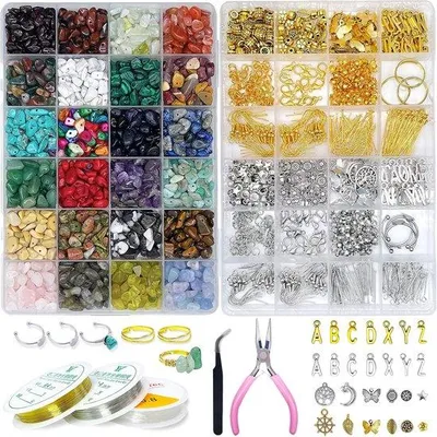 Produktbild von Famanu Kristallen Schmuckset 1760 Teile – Komplettes DIY Set für Armbänder und Ohrringe