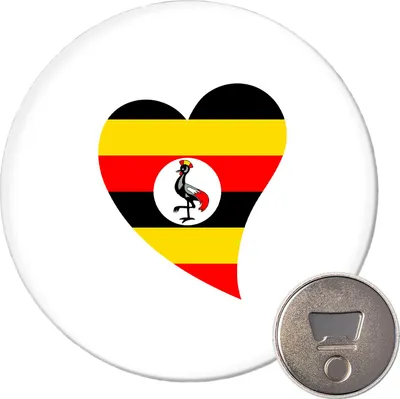 Produktbild von Huuraa Magnet Uganda Flagge Herz 59mm Kühlschrankmagnet rund Flaschenöffner Geschenkidee