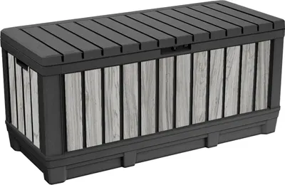 Produktbild von Keter Gartenbox Kentwood 350 Liter - Holzoptik Stormgrey - 132 x 54 x 59 cm - wasserdicht & witterungesbeständig