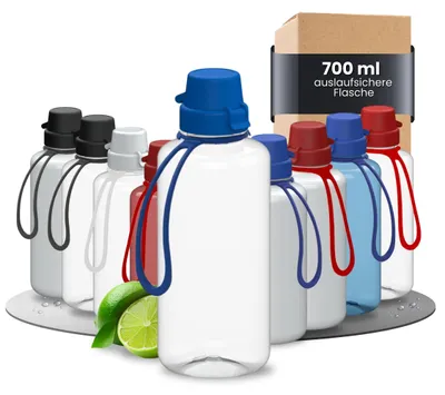 Obrázek produktu pro Dětská láhev na pití, 700 ml, s těsněním proti úniku, vyrobená z odolného materiálu Tritan, včetně popruhu – průhledná/modrá