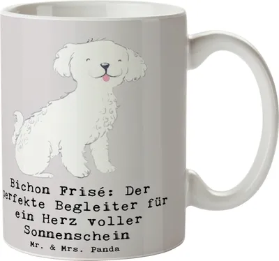 Produktbild von Mr. & Mrs. Panda Teetasse Bichon Frisé Freude - Grau Pastell - Geschenk, Hunderassen, Kaffeetasse, Pott, Bedruckte Tasse, Kaffeebecher, hypoallergen, Vielfalt, Liebe