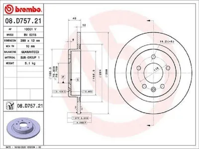 Produktbild von 2x BREMBO Bremsscheibe 08.D757.21 für OPEL INSIGNIA Caravan INSIGNIA CC 46mm