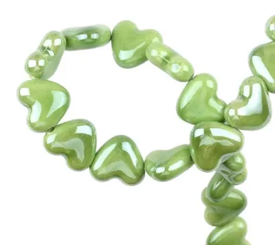 Immagine prodotto di Perline in Vetroceramica a forma di cuore, 10 pezzi, verde, 11 mm