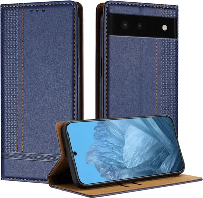 Obrázek produktu pro Pouzdro pro Google Pixel 6 kožené flipové pouzdro s funkcí stojánku modré