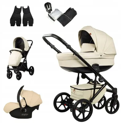 Produktbild von Mommo Deluxe 3-in-1 Kombikinderwagen Beige Kunstleder mit Babyschale