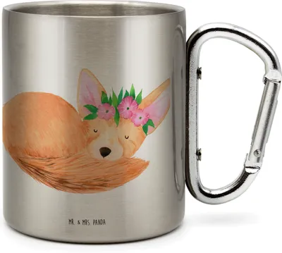 Produktbild von Mr. & Mrs. Panda Teetasse Wüstenfuchs Blumen - Transparent - Geschenk, Wüste, Teebecher, Afrika, Reisebecher, wandertasse, Blumenkranz, thermotasse, Thermobecher