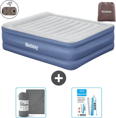 Produktbild von Bestway Luftmatratze - 2-Personen - 152 x 203 x 61 cm - Grau/Blau - Inklusive Zubehör