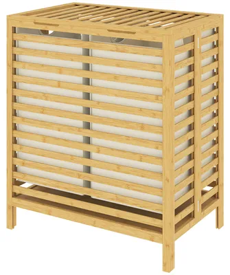 Produktbild von HOMCOM Wäschekorb aus Bambus mit Deckel, 64L Wäschebox mit 2 Beuteln