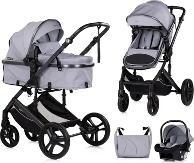 Produktbild von Chipolino Kinderwagen 3 in 1 Amore Babyschale Adapter Wickeltasche Fußabdeckung hellgrau
