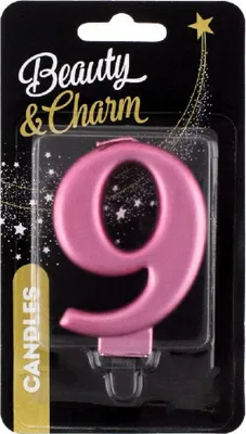 Image de Bougie de gâteau numéro 9 métallique, rose 8 cm