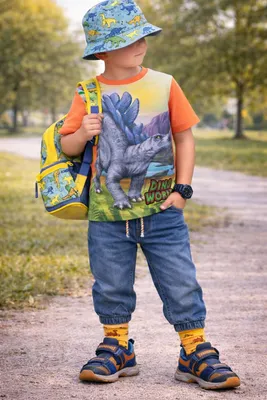 Produktbild von 83666 Dino Welt Jungen T-Shirt Orange Gr. 104 – 100% Baumwolle – Kinder Kurzarmshirt mit Dinosaurier-Motiv