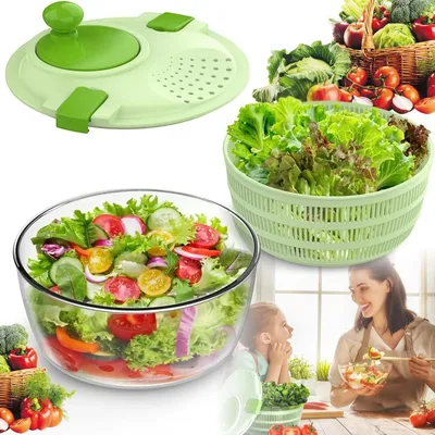 Produktbild von Salatschleuder Salattrockner 4L mit Kurbelantrieb, Sieb, Gemüseschleuder Salad Spinner perfekt für Fresh Salat & Gemüse, Weiß Grün