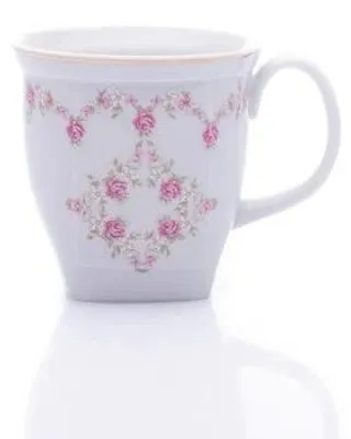 Produktbild von Becher quadratisch 0,33, weißes Porzellan, Blumen, Goldlinie, Leander