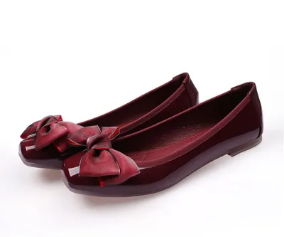 Zdjęcie produktu dla Baletki casual – kwadratowy przód – wsuwane – z pianką memory – z kokardką – płaskie buty – czerwone, rozmiar 37 EU