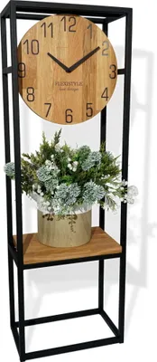 Produktbild von FLEXISTYLE Konsolentisch schwarz Metall Holz Eiche Industrial LOFT Design (30x20x100 mit Uhr)