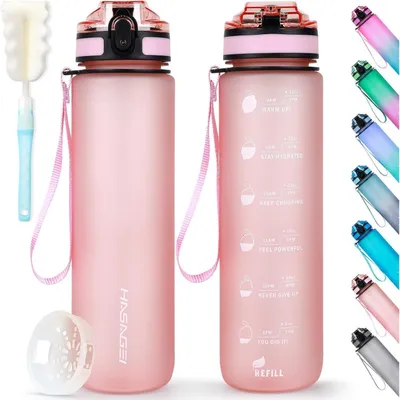Immagine prodotto di Borraccia sportiva da 1 litro, senza BPA, in Tritan, a prova di perdite, con tappo a chiusura, color rosa