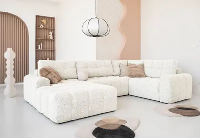 Image de MIUFORM Lulu Canapé d'angle avec fonction lit et coffre de lit U-FORM DROITE - 333 x 213 cm - Beige - Canapé Canapé-lit Canapé modulable