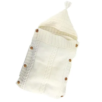 Produktbild von Baby Schlafsack, Kinderwagen Strickdecke,gestrickte Wickeldecke,Kinderwagen-Schlafsack für 0–12 Monate,für Babys,Mädchen oder Jungen,Weiß