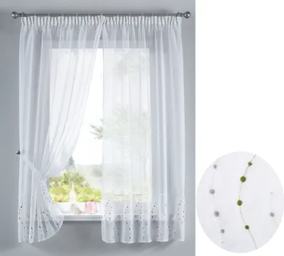 Produktbild von PUNKT Stickerei Gardinen Set 4 Tlg. Raffhalter Tunneldurchzug Gardinenband für Gardinenschienen Grün HxB 150x90 cm, 112232