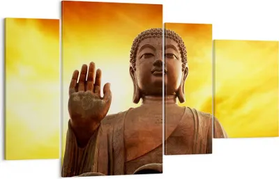 Produktbild von Bild auf Leinwand - Leinwandbild - Buddha Stein Sonnenuntergang - 120x70cm - Wand Bild - Wanddeko - Leinwanddruck - Bilder - Kunstdruck - Wanddekoration - Leinwand bilder - Wandkunst - DL120x70-0183