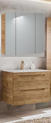 Produktbild von Badmöbel Set ARUBA EICHE-S 80 cm mit Keramikwaschbecken SOFT-CLOSE MATT Waschtisch Spiegelschrank