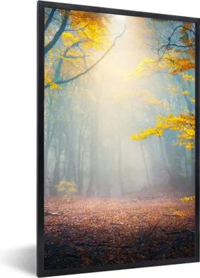 Produktbild von MuchoWow® Gerahmtes Poster Wald - Nebel - Herbst 20x30 cm - Poster mit Schwarzem Bilderrahmen Wandposter Rahmen Foto Bilder - Drucken - Bilder Poster im Rahmen