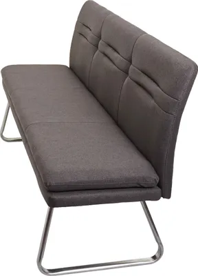Immagine prodotto di Panca HWC-H70, panca per sala da pranzo panca imbottita, schienale tessuto/tessuto acciaio inox spazzolato ~ grigio-marrone 180cm