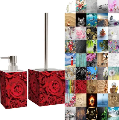 Produktbild von 2-teiliges Badezimmer Set Seifenspender und WC-Bürste – Rosen