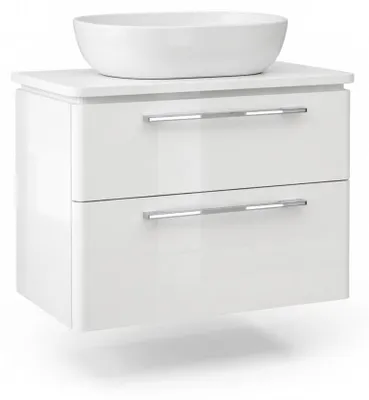 Productafbeelding van Wastafel met onderkast MOBI 90 cm - 2 lades - Wit glanzend - Hangende badmeubel - Badkamer
